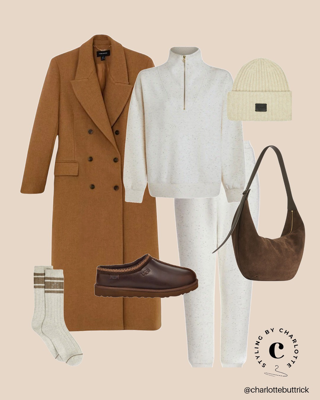 Varley lounge wear outfits - joggers - brown ugg Tasman - brown suede bag - camel coat - school run outfit - casual outfit autumn 

#LTKeurope #LTKautumn #LTKshoes