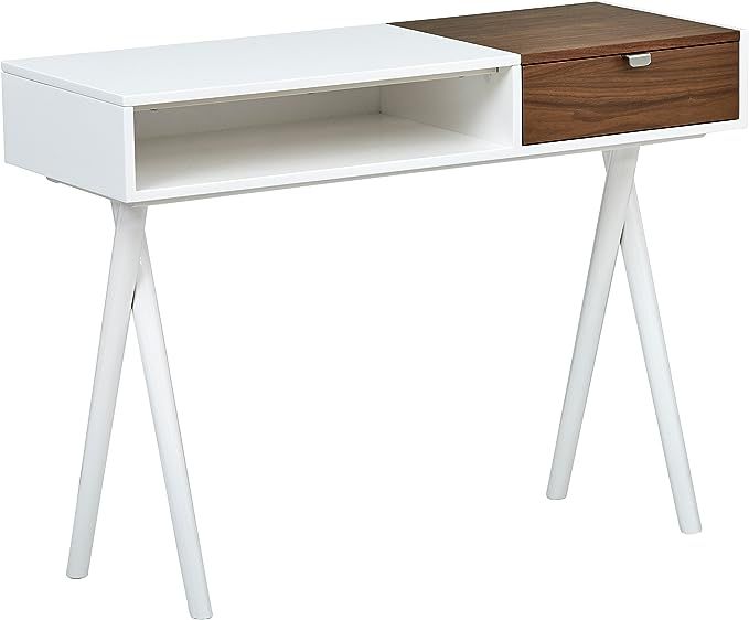 Amazon Brand – Rivet Modern Cross Legged Home Office Computer Desk Console, 42"W, White Gloss a... | Amazon (US)