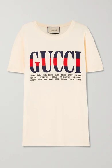 Gucci - Printed Cotton-jersey T-shirt - Cream | NET-A-PORTER (UK & EU)