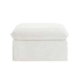 Shabby Chic Maelynn Pure White Ottoman Upholstered Linen 30.3 L x 26.7 W x 17.7 H | The Home Depot
