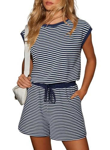 Dokotoo Women's Summer Casual Rompers Striped Shorts Overalls Adjustable Drawstring Waist Jumpsui... | Amazon (US)
