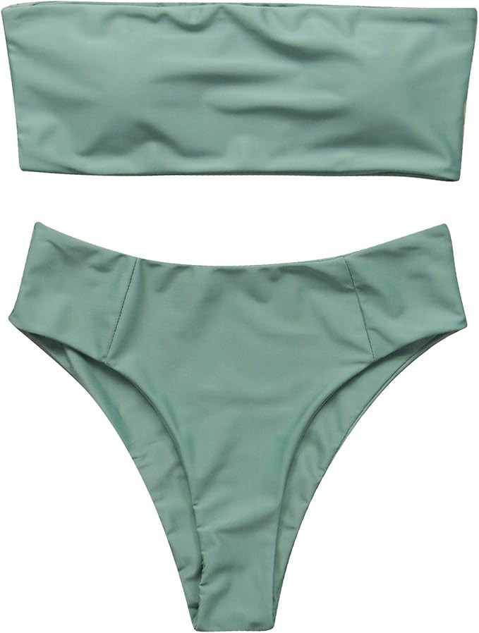 OMKAGI Women's 2 Pieces Bandeau Bikini Swimsuits Off Shoulder High Waist Bathing Suit High Cut | Amazon (US)
