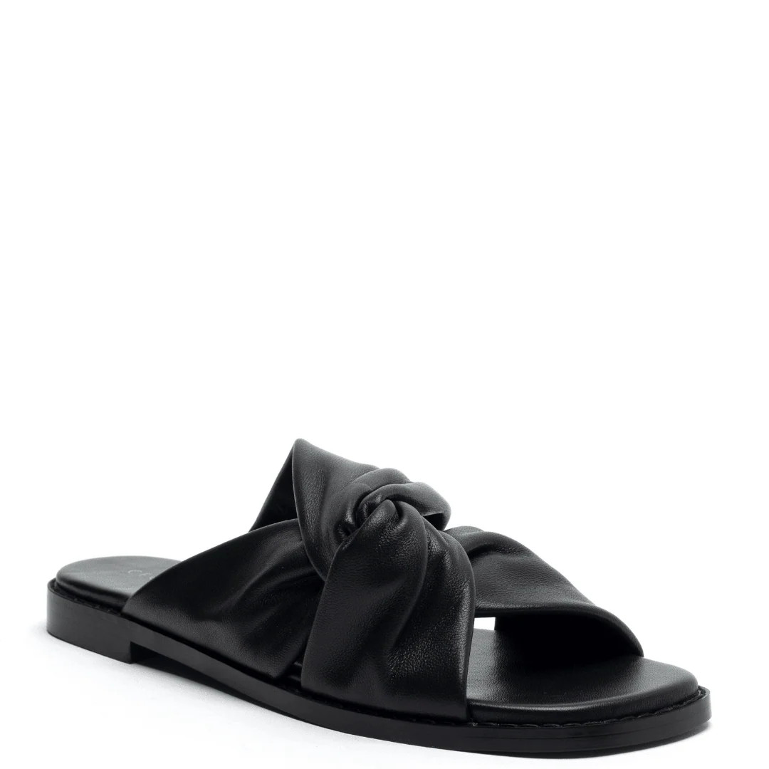 Idea - Soft Leather Summer Flat Sandal - Black | Cecelia New York