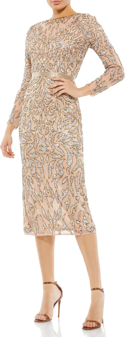 Sequin Long Sleeve Midi Cocktail Dress | Nordstrom