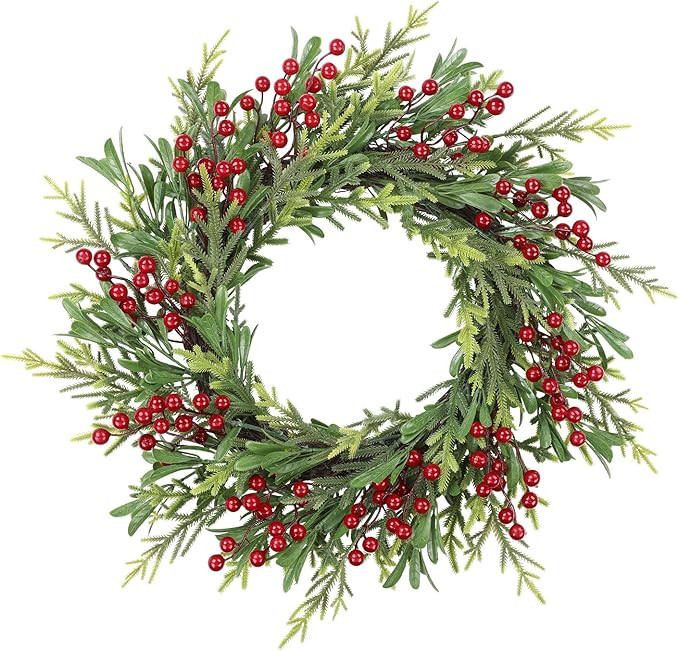 U'Artlines 22" Artificial Christmas Wreath, Front Door Wreath with Red Berry Pine Cones Christmas... | Amazon (US)
