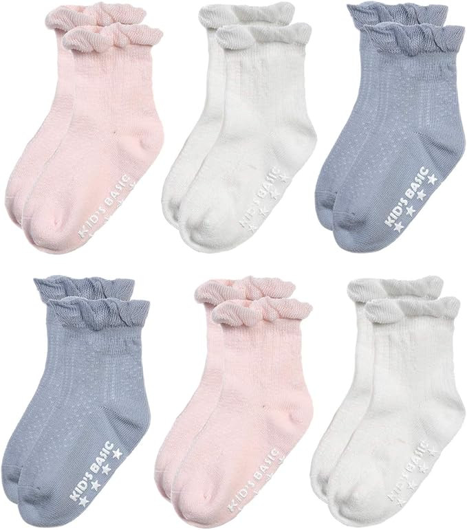 EPEIUS Baby-Girls Non Slip Ruffle Frilly Ankle Socks Pointelle (Pack of 3/6) | Amazon (US)