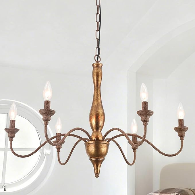 Vintage Gold Brass Chandelier 6 Light Farmhouse French Country Chandeliers Light Fixture Rustic C... | Amazon (US)