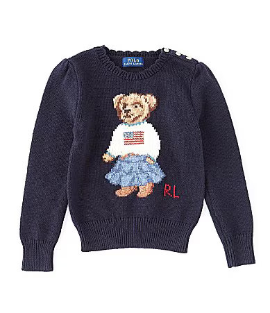 Polo Ralph Lauren Little Girls 4-6X Polo Bear Flag Sweater - 6 | Dillard's