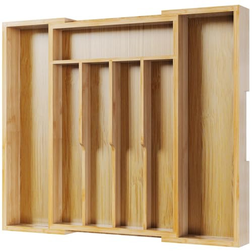 Kitsure Thickened Silverware Organizer - Expandable Bamboo Kitchen Drawer Organizer for Cooking Utensils and Cutlery, Sturdy Kitchen Organizers and Storage Solution, 15.0"×13.3"×1.8" | Amazon (US)