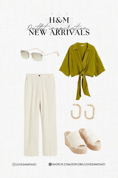 Outfit inspo. Outfit inspiration. Travel outfit. Vacation outfit. Vacay looks. Summer looks. Hm new arrivals. H&M new arrivals. Resort wear. Sunglasses. Neutral style. Neutral outfit. Tie top. Espadrilles. Wedges. Gold earrings.

#LTKstyletip #LTKFind #LTKtravel