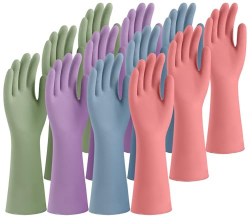 Rubber Cleaning Gloves for Dishwashing, 12 Pairs Reusable Kitchen Gloves for Washing Dishes and Household Cleaning, Colorful Gloves with Flocked Lining and Non-Slip Grip, Perfect for Women Men - M | Amazon (US)