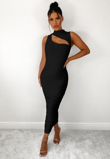 Black Slinky High Neck Cut Out Midaxi Dress | Missguided (US & CA)