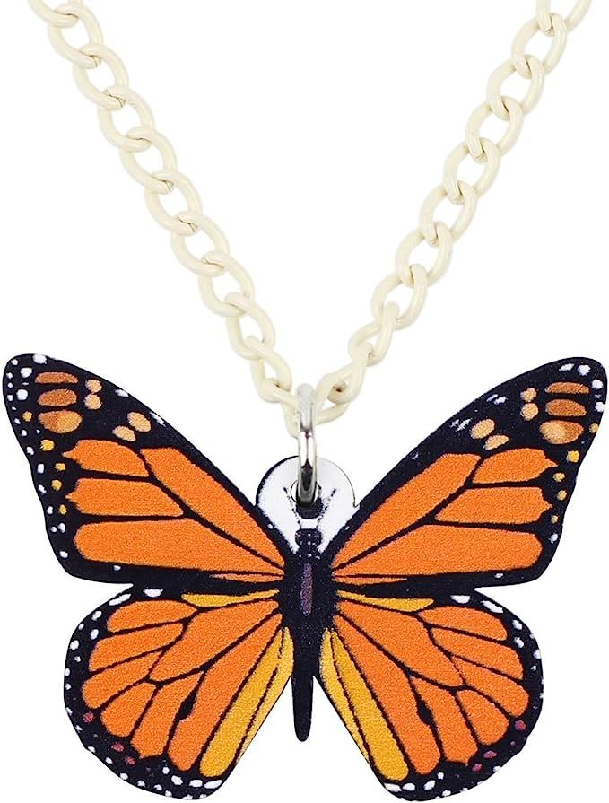 DOWAY Acrylic Monarch/Tiger Swallowtail/Danaus Chrysippus/Pieridae Butterfly Necklace Pendant Cha... | Amazon (US)