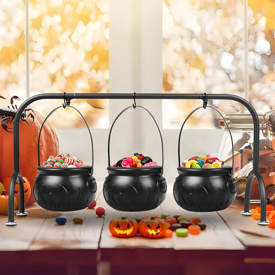 Halloween Party Decorations Indoor,Set of 3 Witches Cauldron Candy Serving Bowls With Rack,Hallow... | Amazon (US)