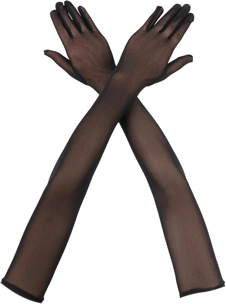 1 Pcs Long Black Sheer Gloves, Sexy Mesh Tulle Super Long Gloves for Women Bridal, Costume Weddin... | Amazon (UK)