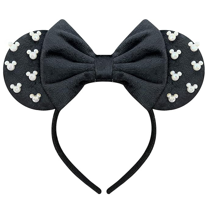 Trnerm Black Fuzzy Mouse Ears Headband for Women, Cute Beads Headband with Bows，Halloween Costu... | Amazon (US)