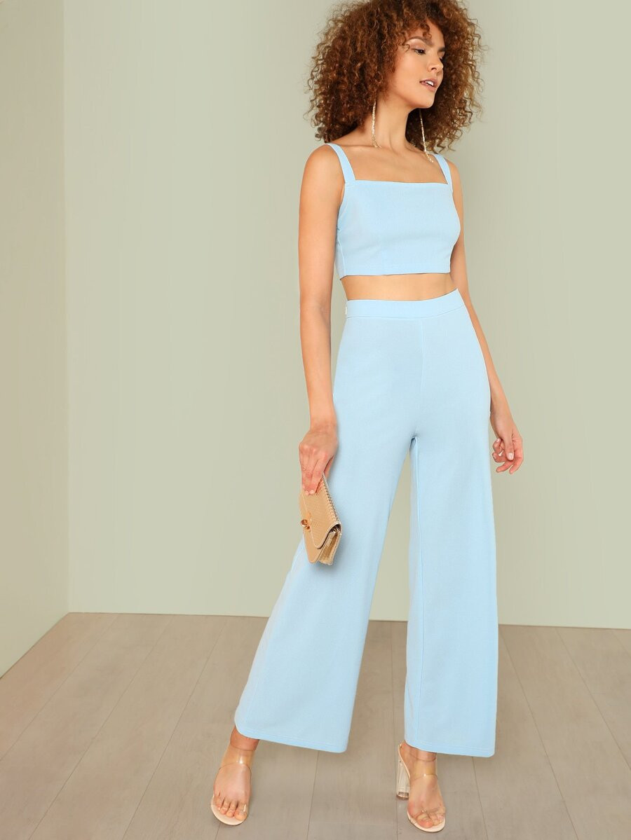 SHEIN Thick Strap Crop Top & Palazzo Pants Set | SHEIN