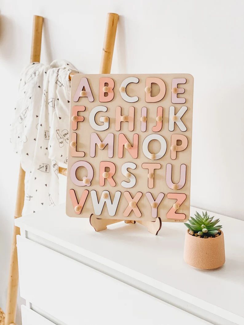 Pink Pastel Wooden Alphabet Puzzle | Etsy (US)