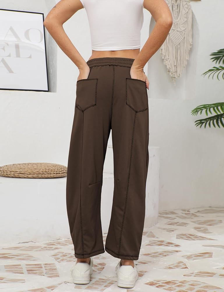 Athlisan Womens Baggy Barrel Pants Wide Leg Lounge Drawstring Sweatpants with Pockets | Amazon (US)