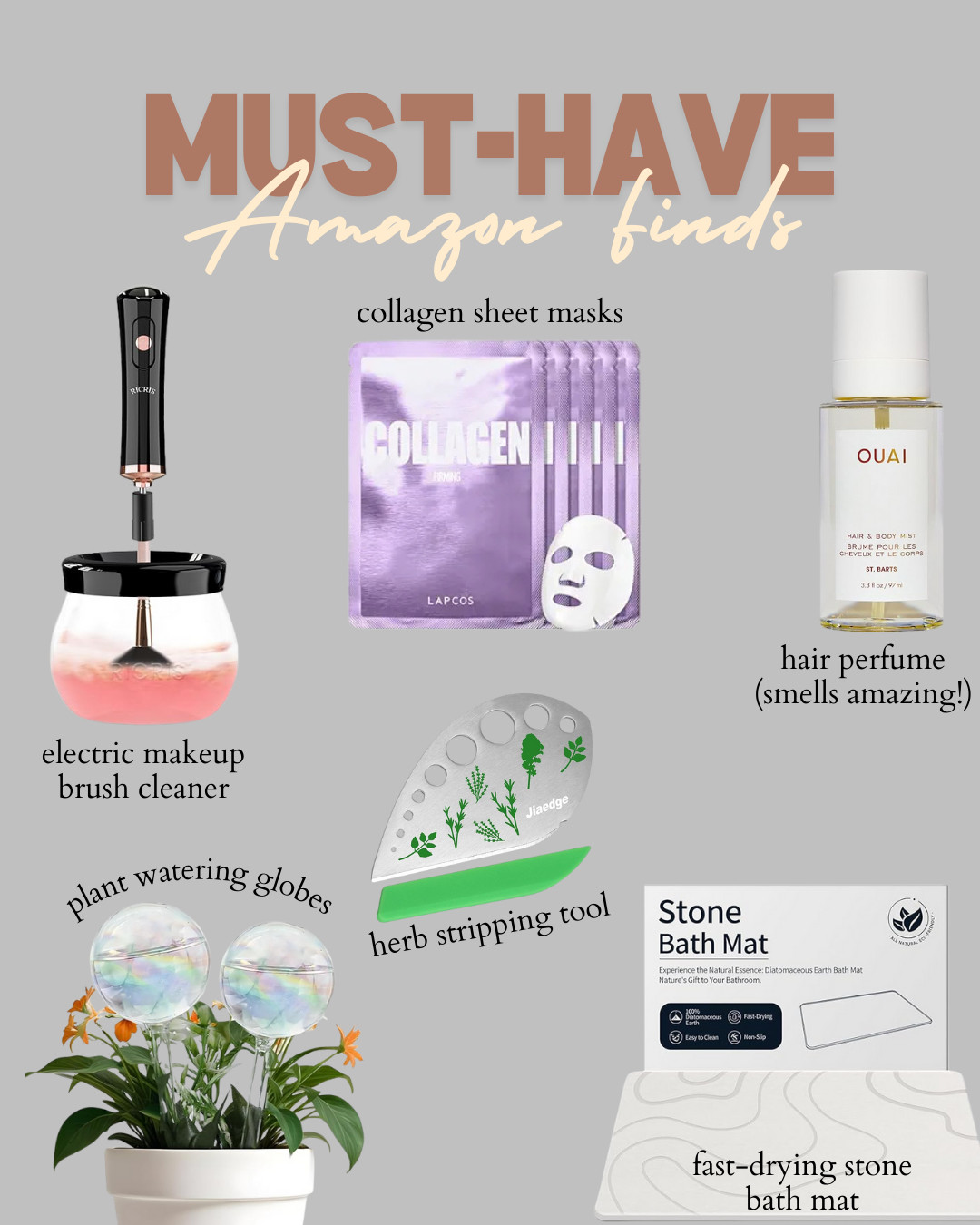 Elevate your daily routine with these must-have Amazon finds! From the fast-drying stone bath mat for a clean, modern bathroom to collagen sheet masks for glowing skin, these essentials are perfect for simplifying your life. Don’t miss the electric makeup brush cleaner, herb stripping tool for quick meal prep, plant watering globes for healthy plants, and a hair perfume that smells incredible. 

 #LTKSeasonal #LTKHome #LTKSaleAlert