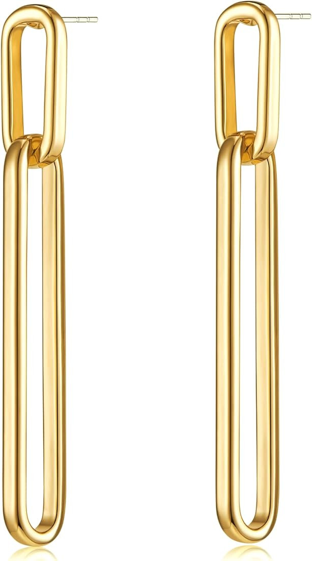 FAMARINE Gold Chain Earrings Drop Dangle Earrings for Women Girls Paperclip Link Chain Earrings | Amazon (US)