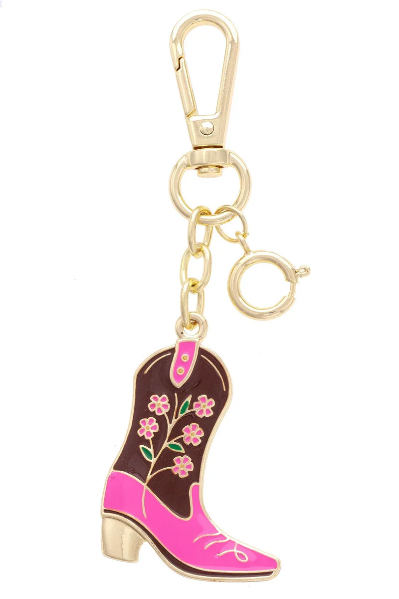 Cowgirl Boot Enamel Bag Charm in Pink & Brown | CANVAS
