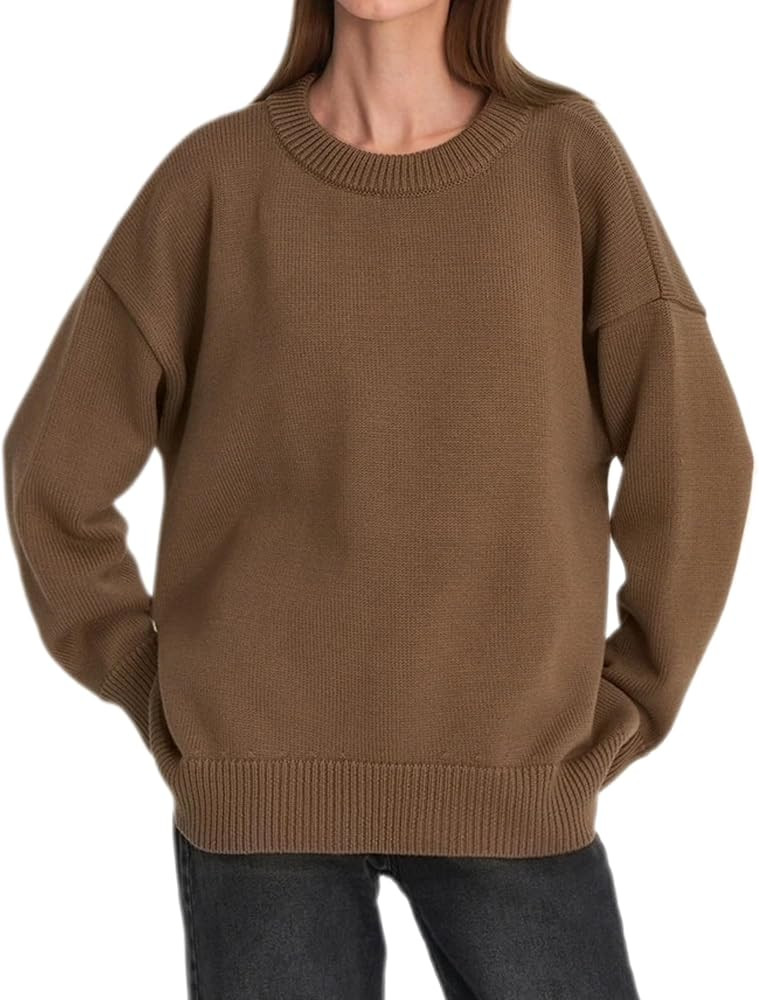 Women Oversized Sweaters Long Sleeve Crewneck Sweater Pullover Tops Trendy Fall Outfits Clothes | Amazon (US)