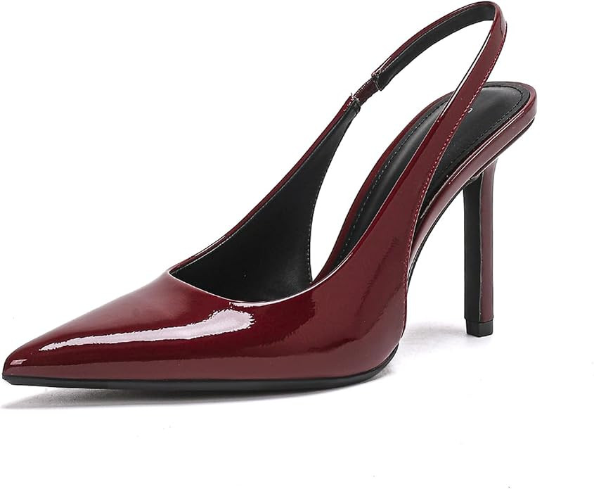 On feet& in love Womens Dress Shoes Glossy Patent Pointed Toe Cross Strap High Heel Sandals Brida... | Amazon (US)