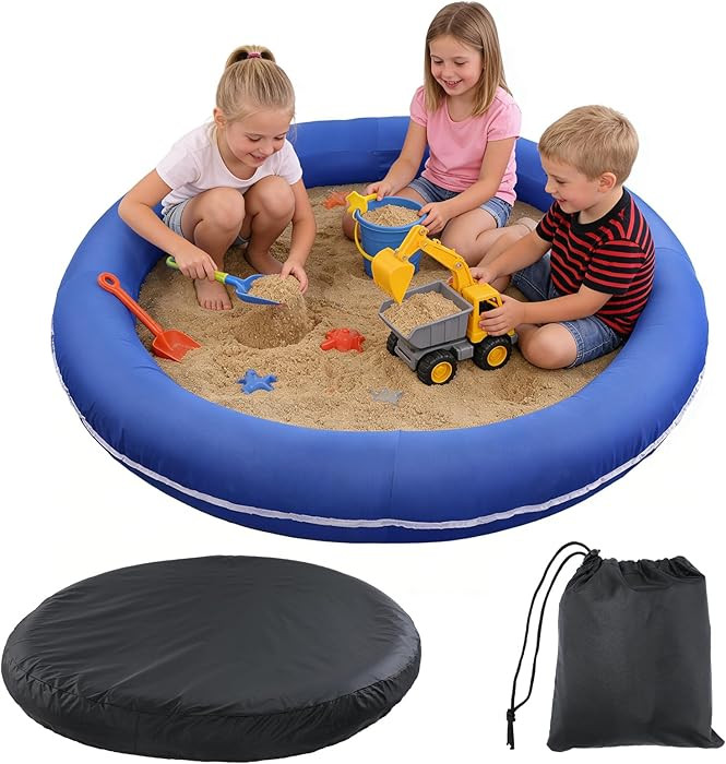 56in Large Inflatable Sandbox with Cover - No Assembly Required Sand Box Toys for Kids 1-3 Ages 4... | Amazon (US)