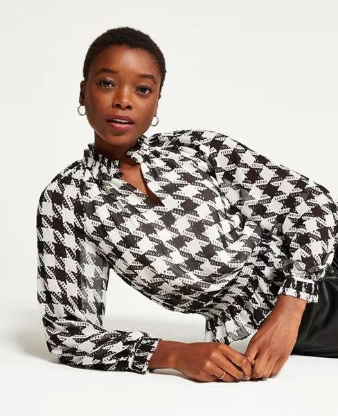 Houndstooth Pleated Smocked Waist Top | Ann Taylor (US)