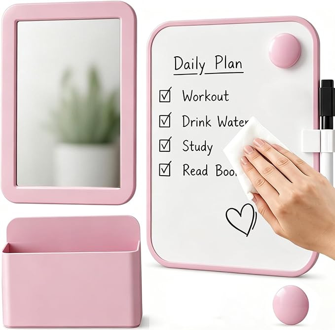 Piffny Pink Locker Accessories for Girls with Magnetic whiteboard, Locker Mirror and Pen Holder, ... | Amazon (US)
