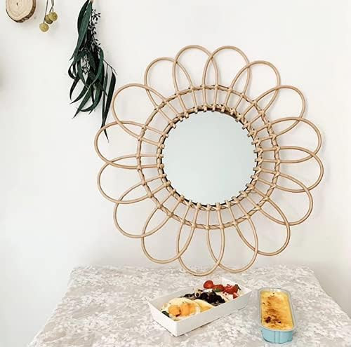 DIUFJAG Wall Mounted Mirror,Flower Wicker Rattan Decorative Mirrors for Living Room Bedroom Office(1 | Amazon (US)