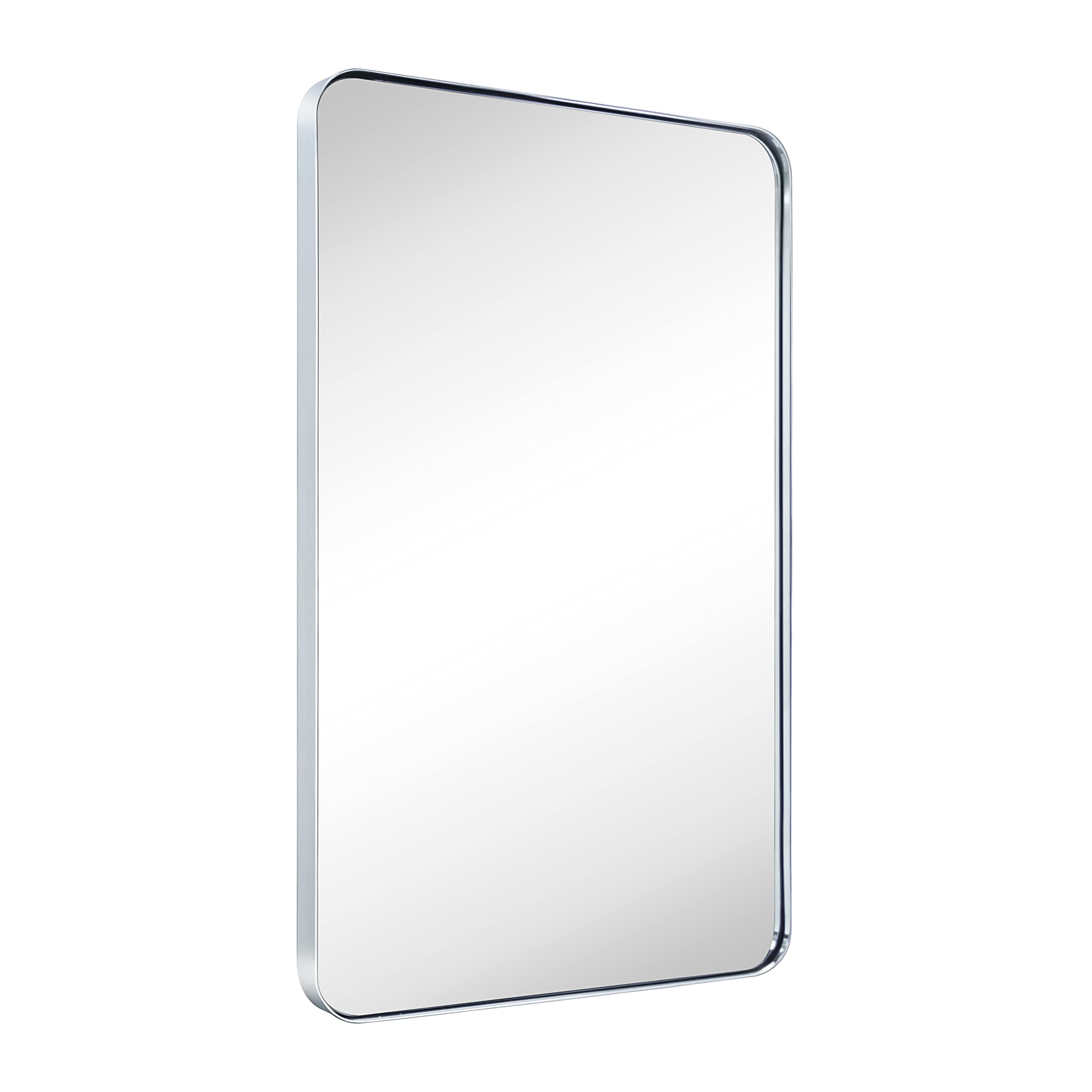 24x36'' Chrome Metal Framed Bathroom Mirror for Wall in Stainless Steel Rounded Rectangular Bathr... | Amazon (US)