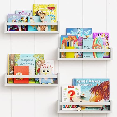 Floating Nursery Book Shelves for Wall Set of 4, White Wall Bookshelf for Kids Room, Small Wood B... | Amazon (US)