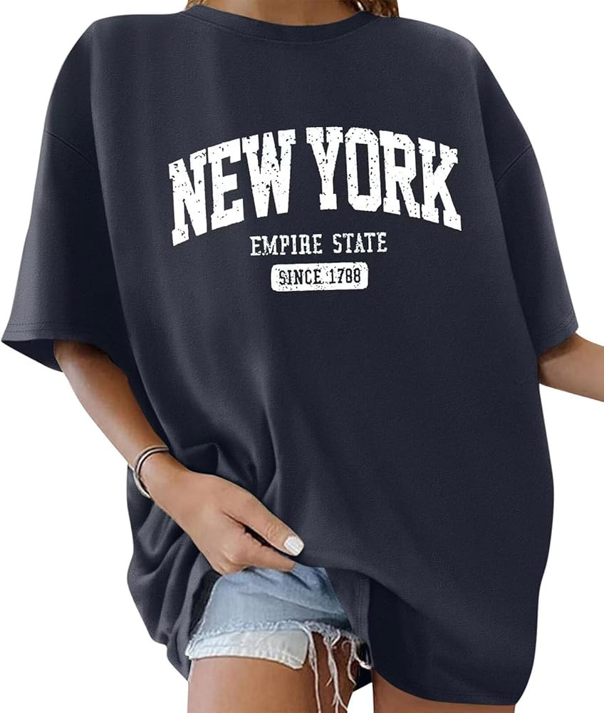 ORANDESIGNE Women’s Oversized Graphic Print Short Sleeve Tunic Tops Crew Neck Casual Drop Shoul... | Amazon (US)