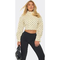Long Sleeve High Neck Detail Jacket In Cream Polka Dot, Women's Size UK S | EGO (UK)