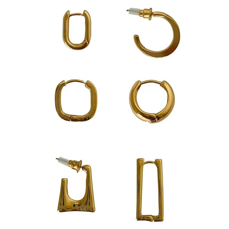 Time and Tru Eb 6 On Basic Hoops Earrings, Brass Gold | Walmart (US)