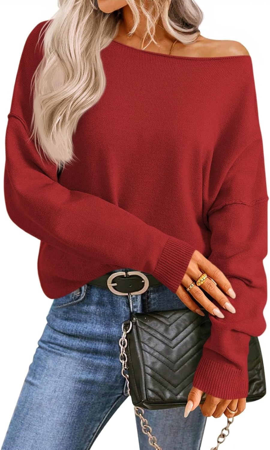 Saodimallsu Womens Off The Shoulder Sweater Boat Neck Batwing Sleeve Knit Pullover 2025 Cute Casual Trendy Jumper Tops | Amazon (US)