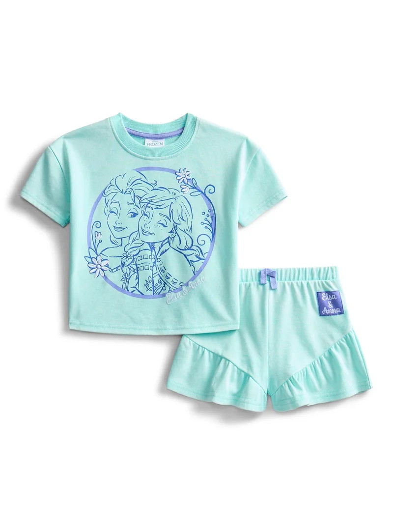 Frozen Toddler Girls Short Sleeve Graphic Tee and Matching Ruffle Shorts Set, 2-Piece, Sizes 12M-... | Walmart (US)