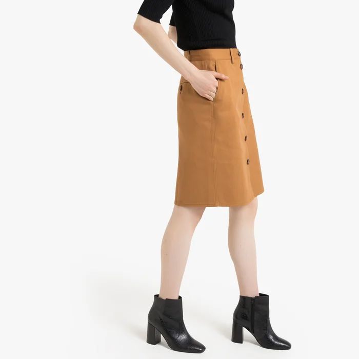 Cotton Button-Through Pencil Skirt | La Redoute (UK)