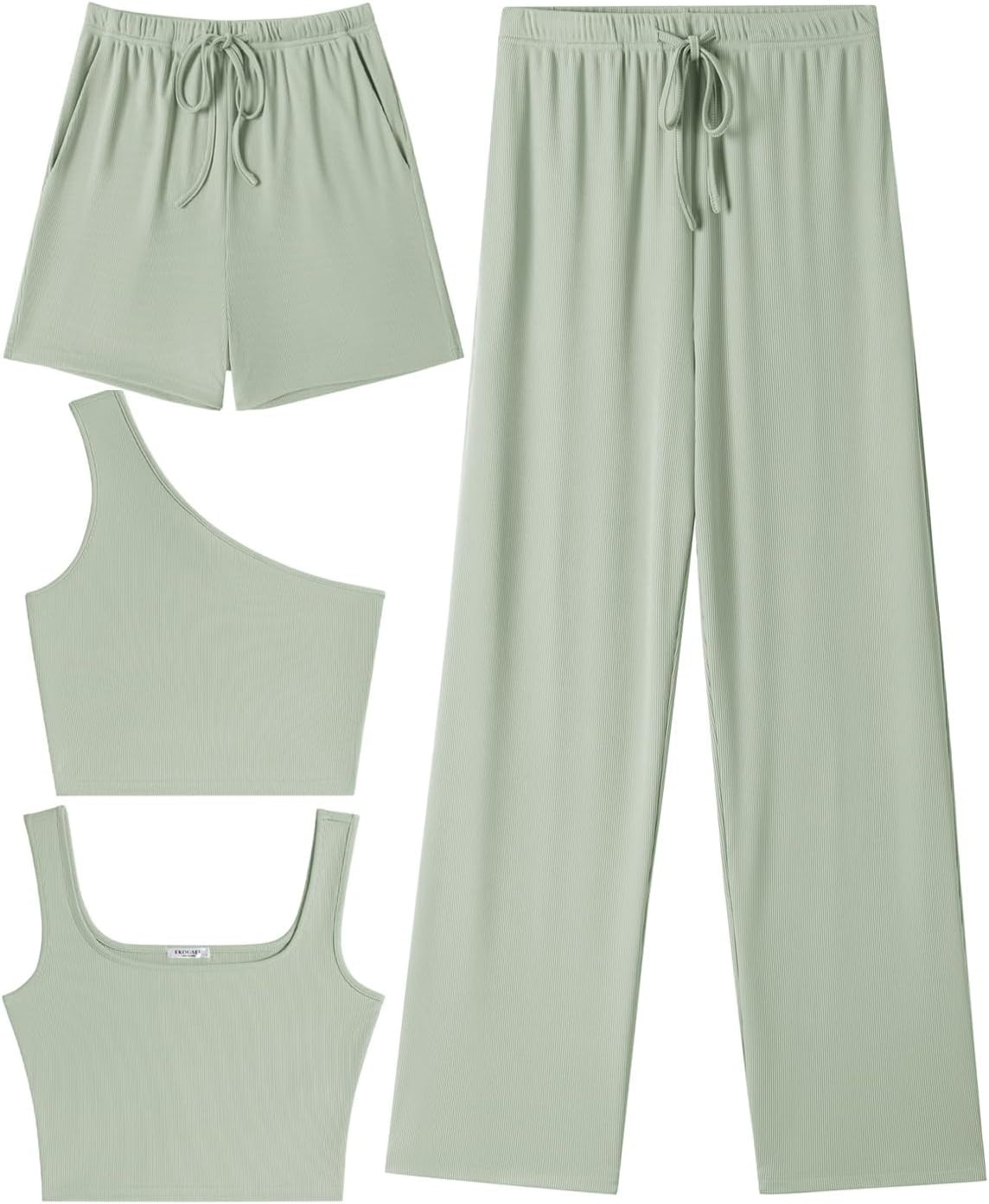 Ekouaer Womens 4 Piece Lounge Sets Ribbed Knit Crop Tank Top and Shorts Pants Casual... | Amazon (US)