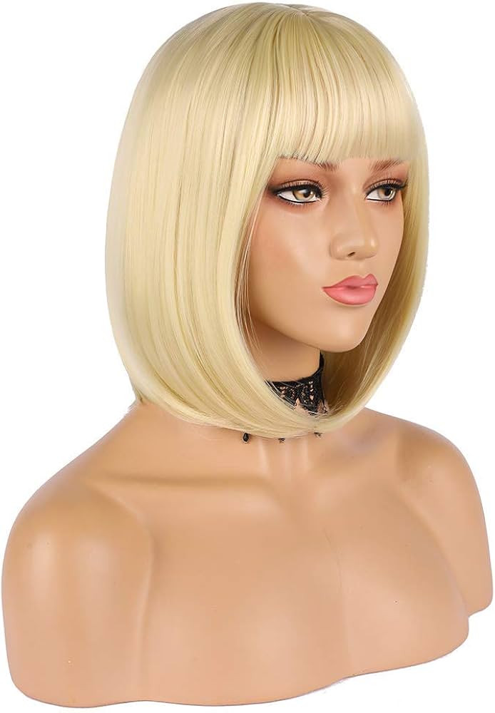 eNilecor Short Light Blonde Bob Wigs 12" Straight with Bangs Synthetic Colorful Cosplay Daily Par... | Amazon (US)