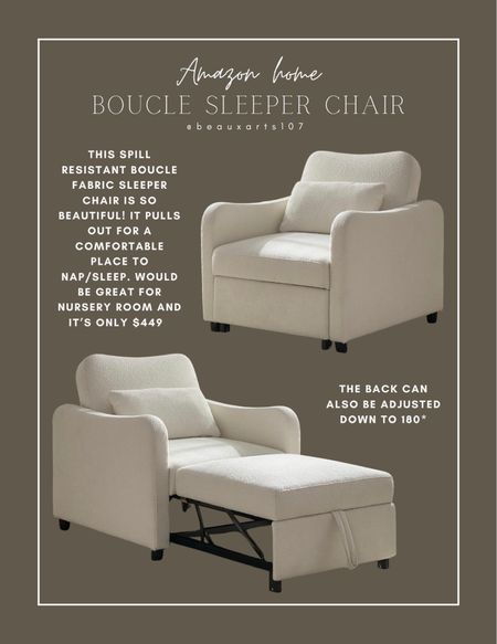 Shop this beautiful convertible sleeper chair with spill resistant boucle fabric for only $449! It’s so convenient for nursery room!

#LTKhome #LTKstyletip #LTKsalealert