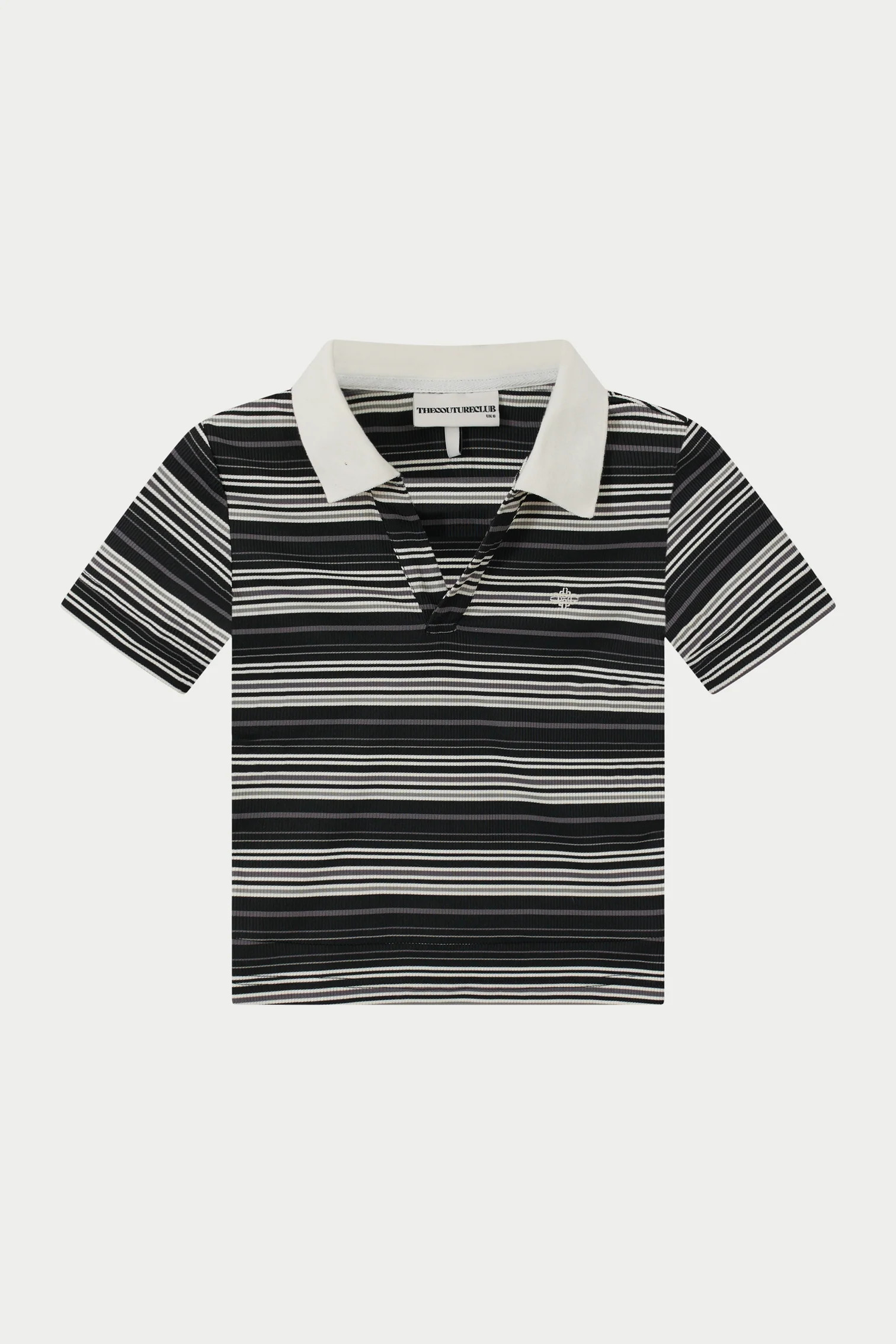 STRIPE SHORT SLEEVE POLO TOP - BLACK | The Couture Club