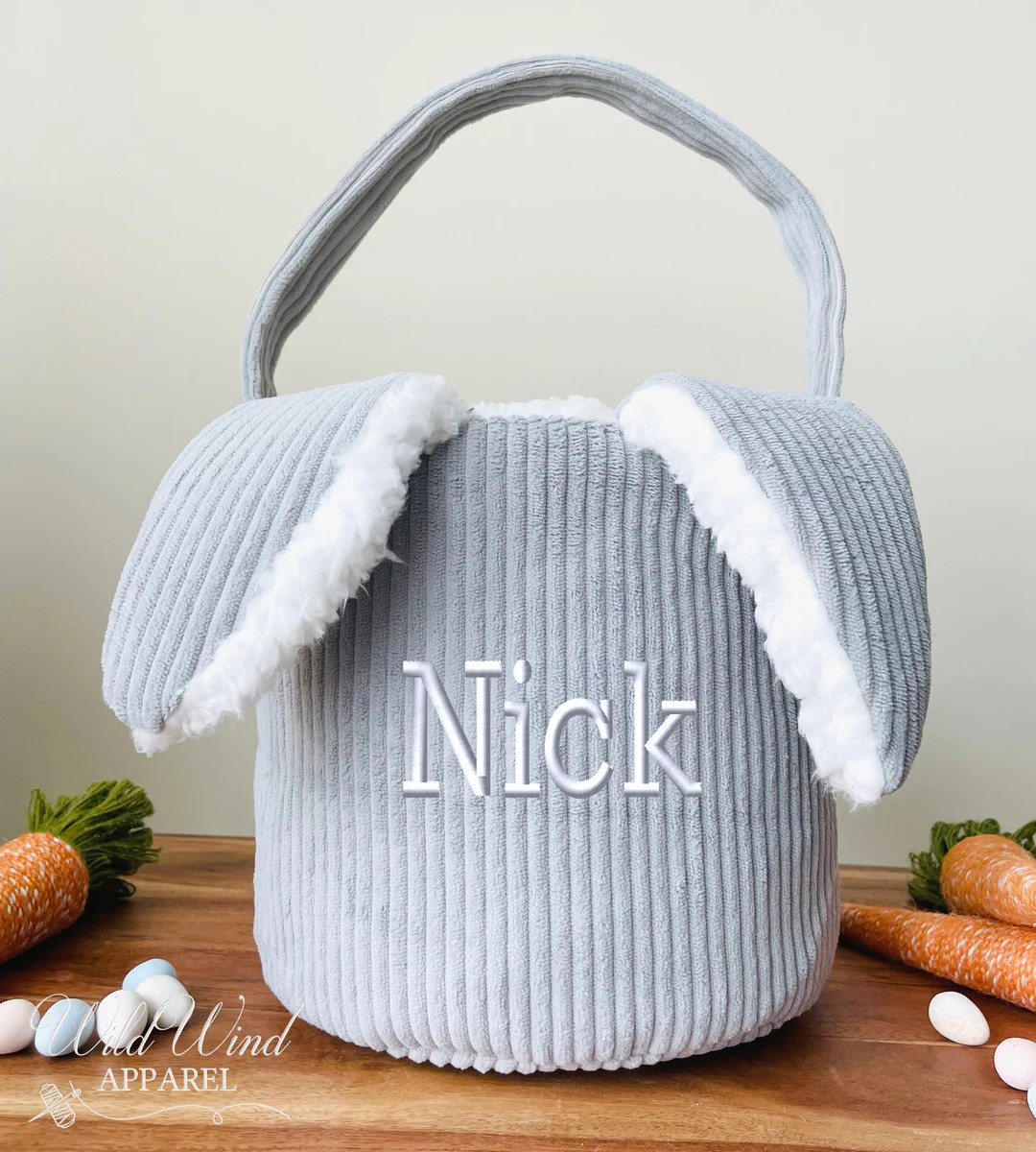 Personalized Corduroy Easter Basket With Floppy Ears Embroidered Easter Basket Embroidered Name E... | Etsy (US)
