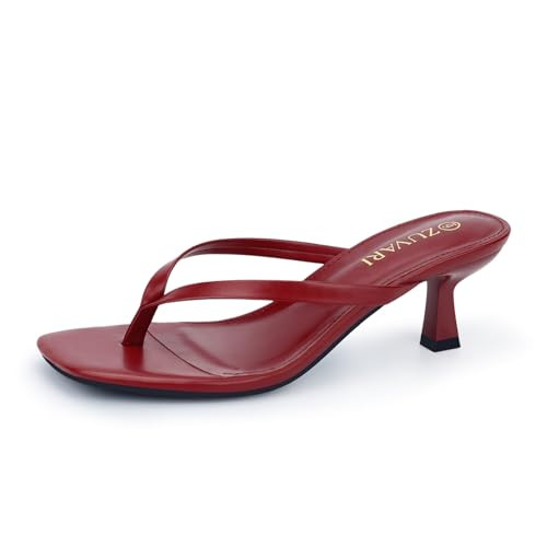 ZUVARI Kitten Heels for Women, Square Toe Flip Flop Kitten Heel Sandals, 2.16 Inch Thong Heels, Slip-On Dressy Summer Heeled Sandals | Amazon (US)