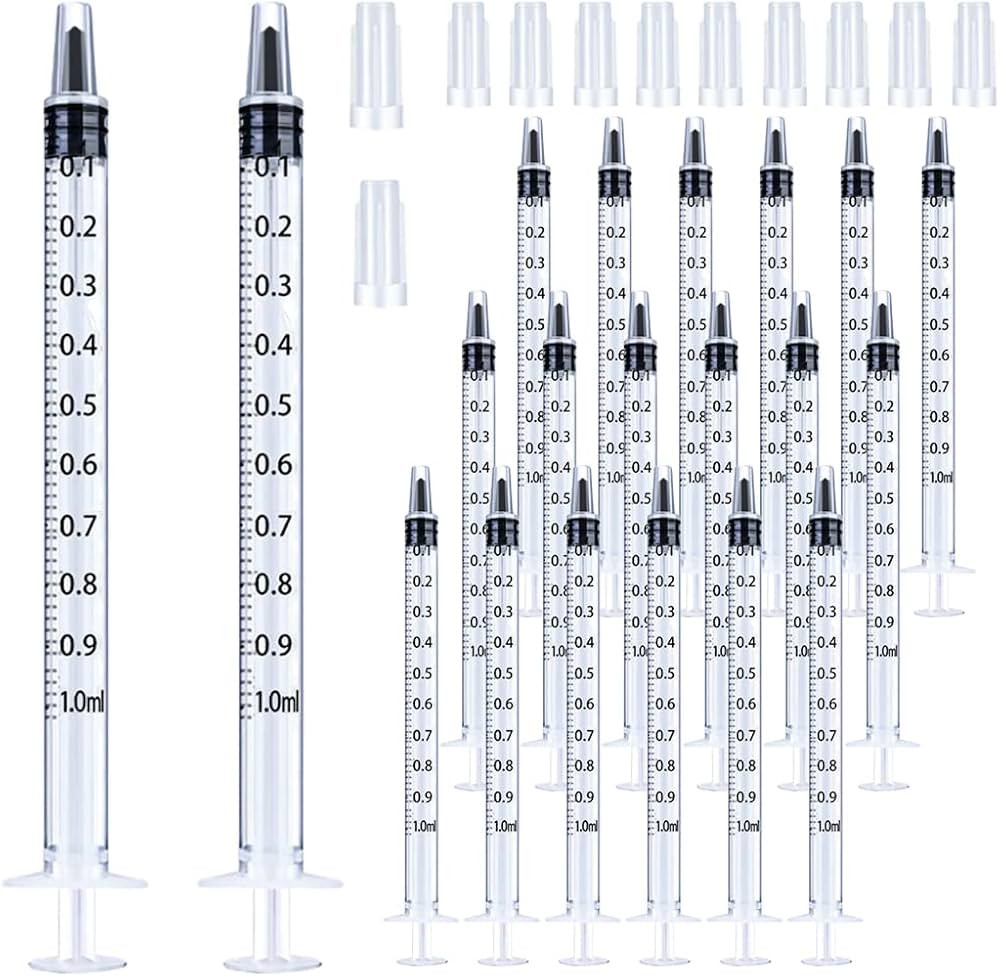 20 Pack 1ml Syringe with Cap for Liquid, 1cc Plastic Small Syringes with Cover, Non-Sterile, No N... | Amazon (US)