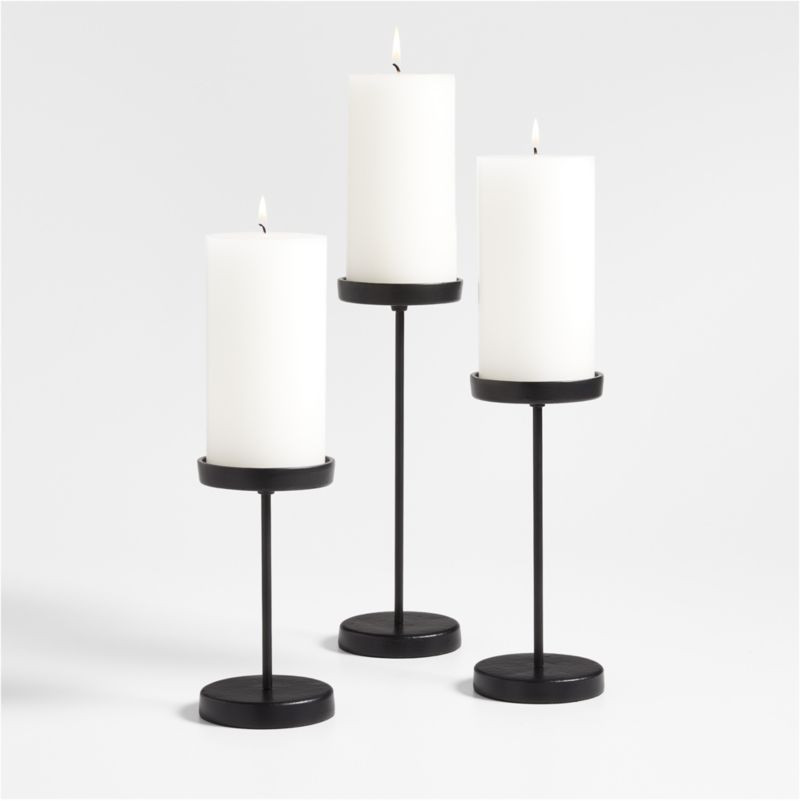 Tepes Matte Black Pillar Candle Holders | Crate & Barrel | Crate & Barrel