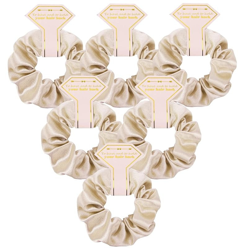Loanzeg Satin Bridesmaid Scrunchies Bachelorette Hair Ties Set of 6 Bridal Shower No Damage Hairt... | Amazon (US)