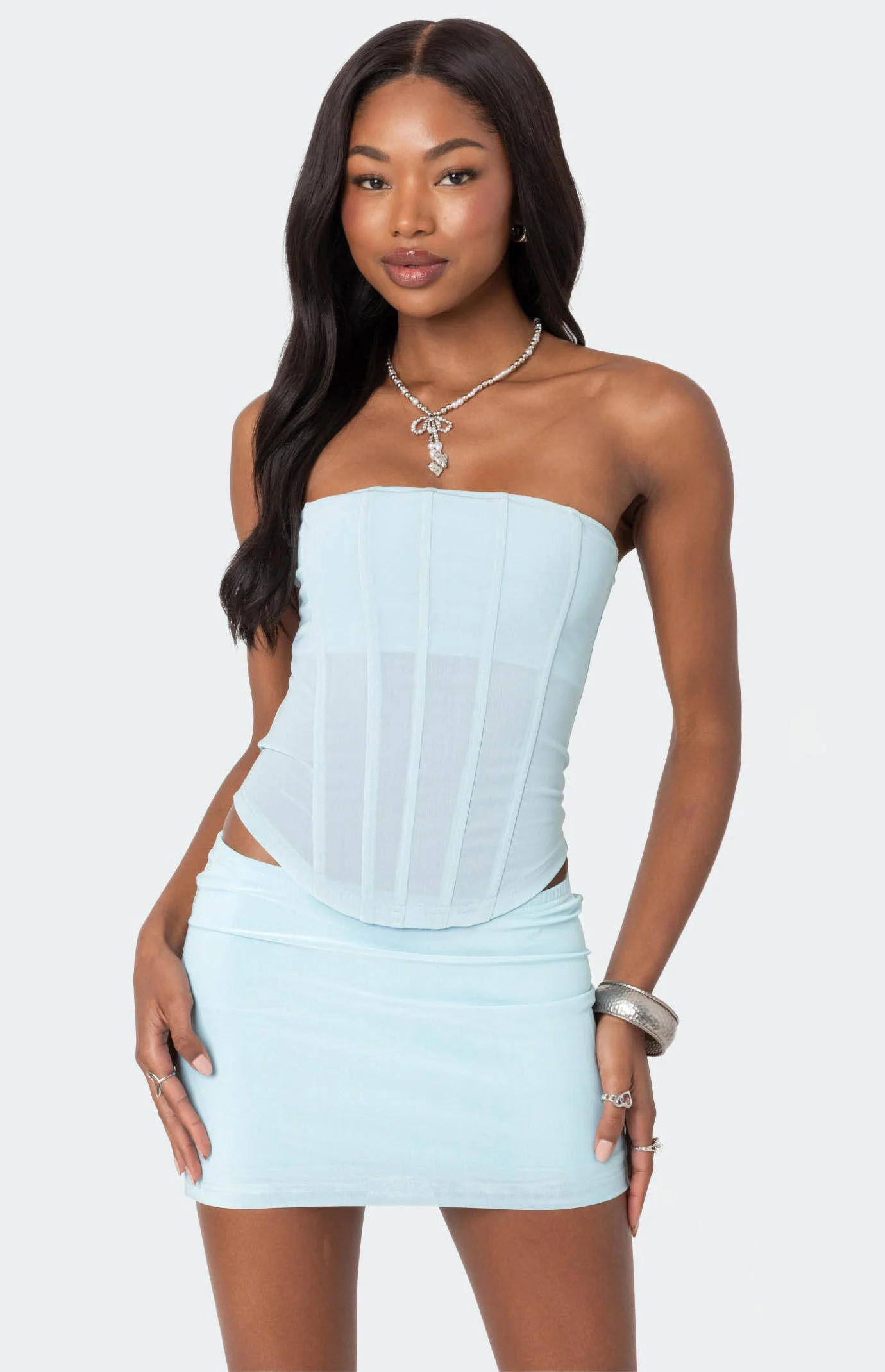 Edikted Women's Vega Sheer Mesh Corset in Light Blue - Size XS | PacSun